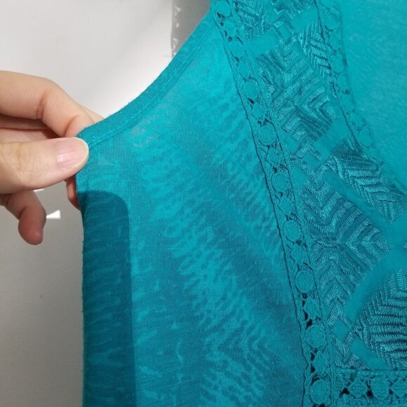 Language Embroidered Cutout Eyelet Sleeveless Top - Picture 7 of 11